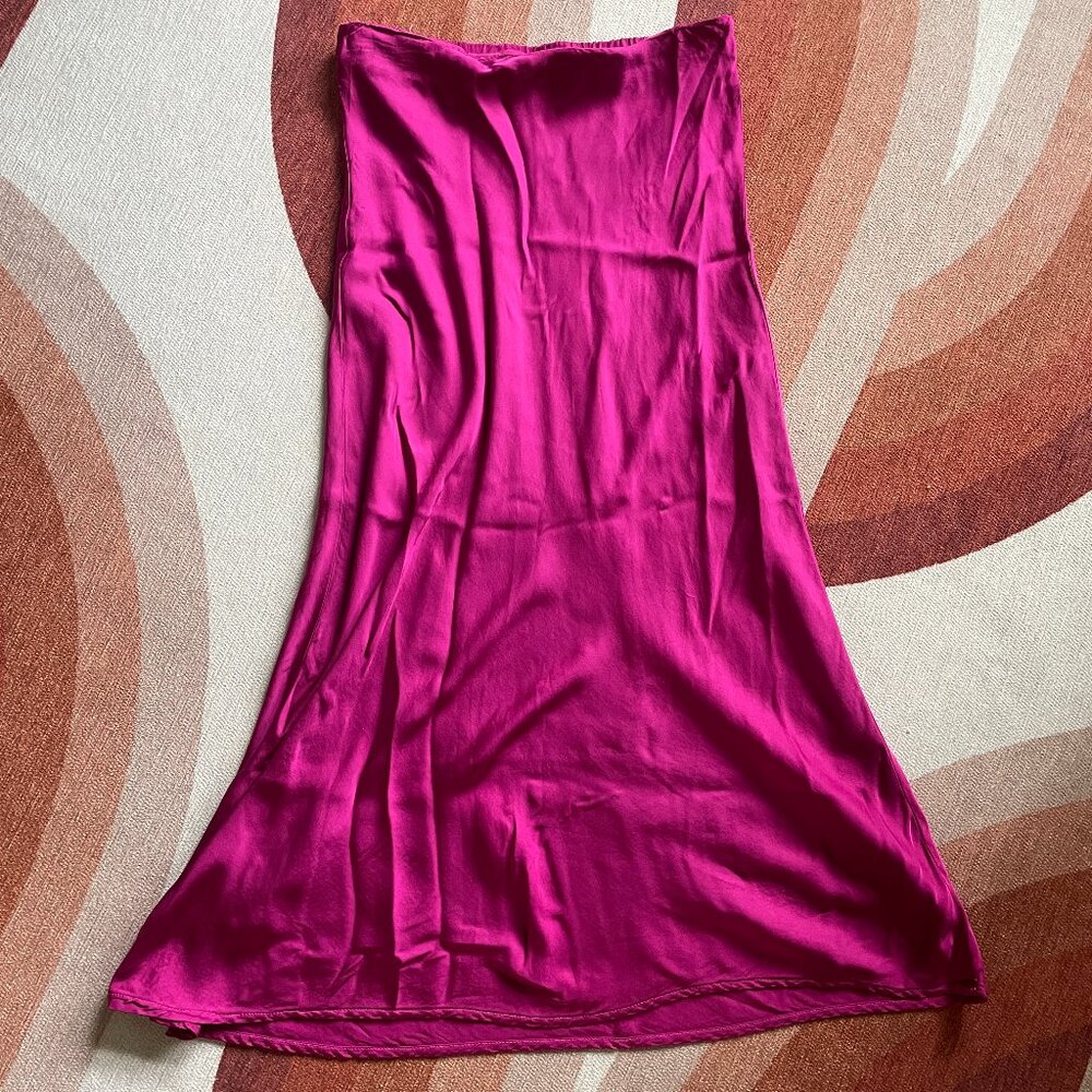 Velvet Deep Pink Midi-length Skirt